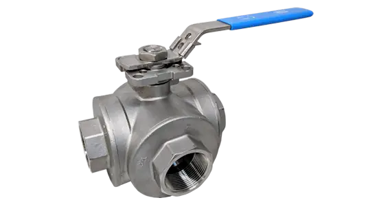 Stainless Steel 3-Way Full Bore BSP Screwed Direct Mount Ball Valve NTC KV-L53 (L-Port) NTC KV-L54 (T-Port)